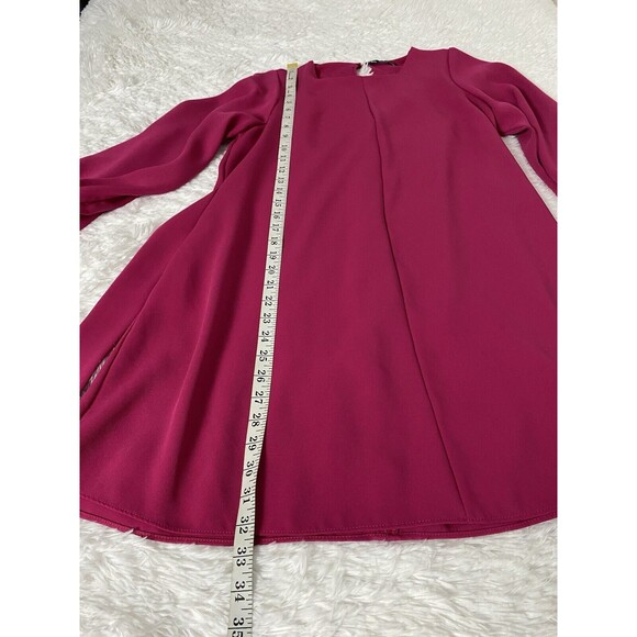 Zara Mini Dress Women Size S Fuchsia Long Balloon Sleeves Tunic Tie Waist - Picture 11 of 15